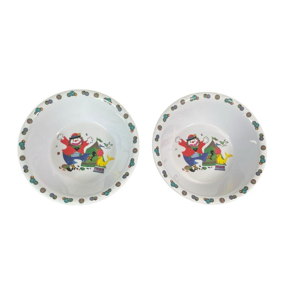Oneida Vintage Melamine‎ Child's Cereal Bowls 5.5" Circus Clown Big Top Set of 2